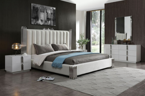 Entice Modern White & Stainless Steel Bedroom Set