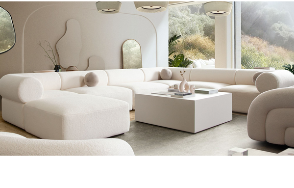 7Pc Serenity Corner Sectional in Ivory Sherpa Fabric