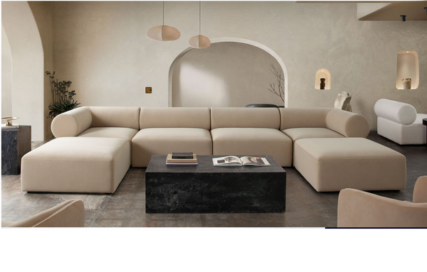 6Pc Serenity Corner Sectional in Ivory Sherpa Fabric