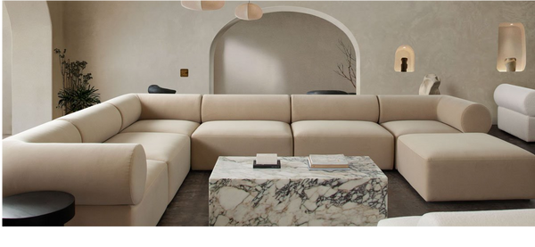 7Pc Serenity Corner Sectional in Light Camel Velvet