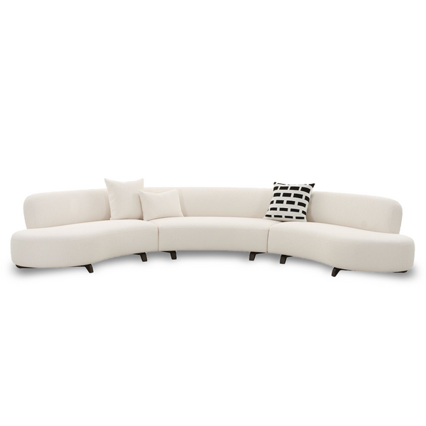 3PC Baudin White Boucle Curved Sectional 152"