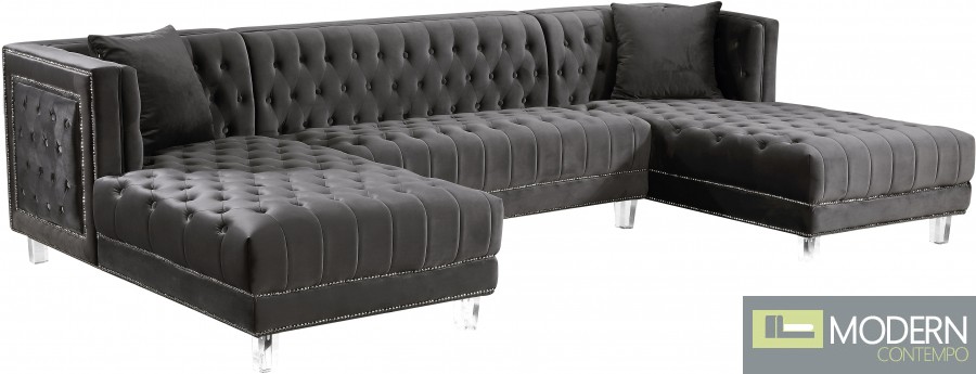3Pc Bellissimo Grey velvet Sectional sofa 