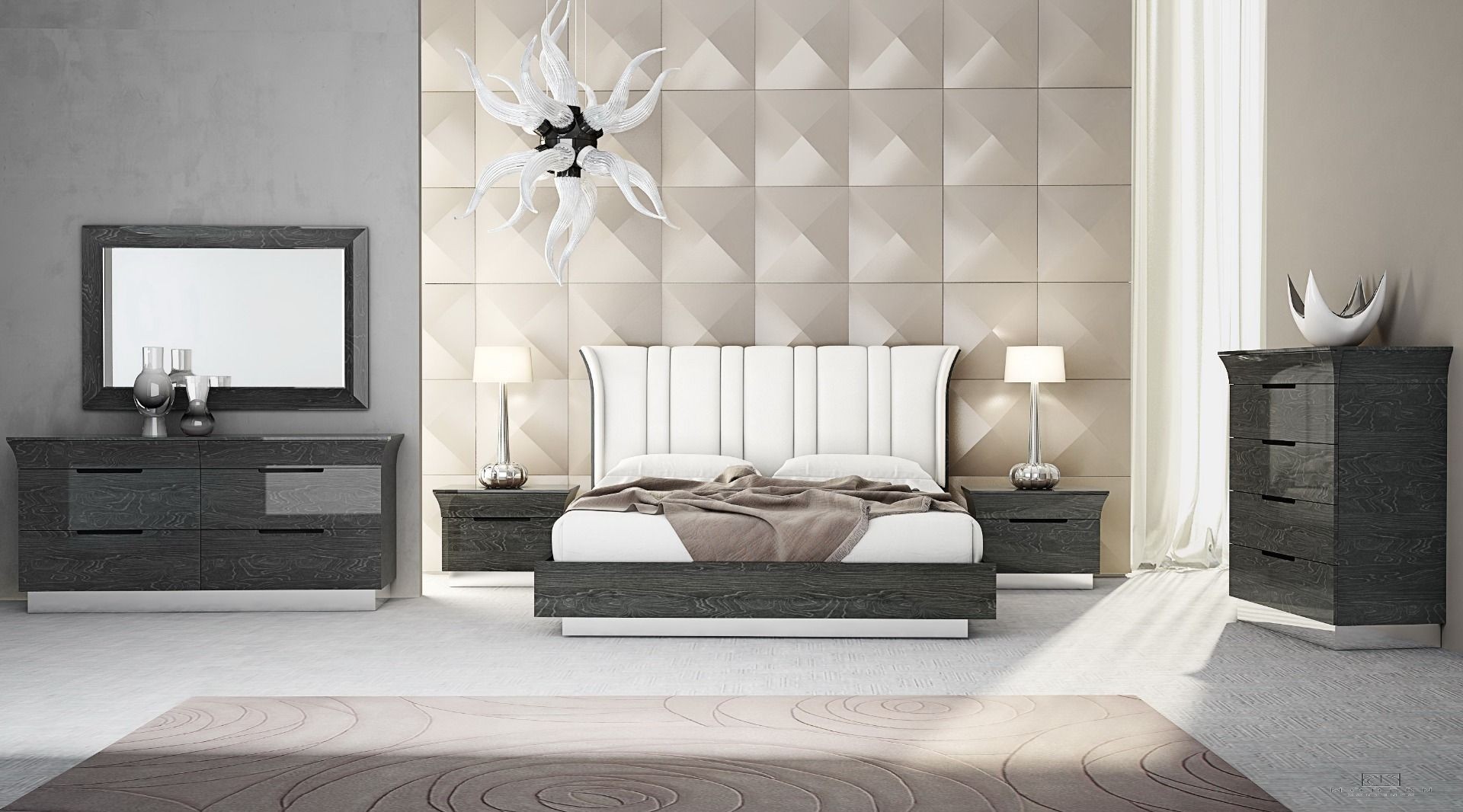 Alanna Bed with Upholstered Headboard GREY