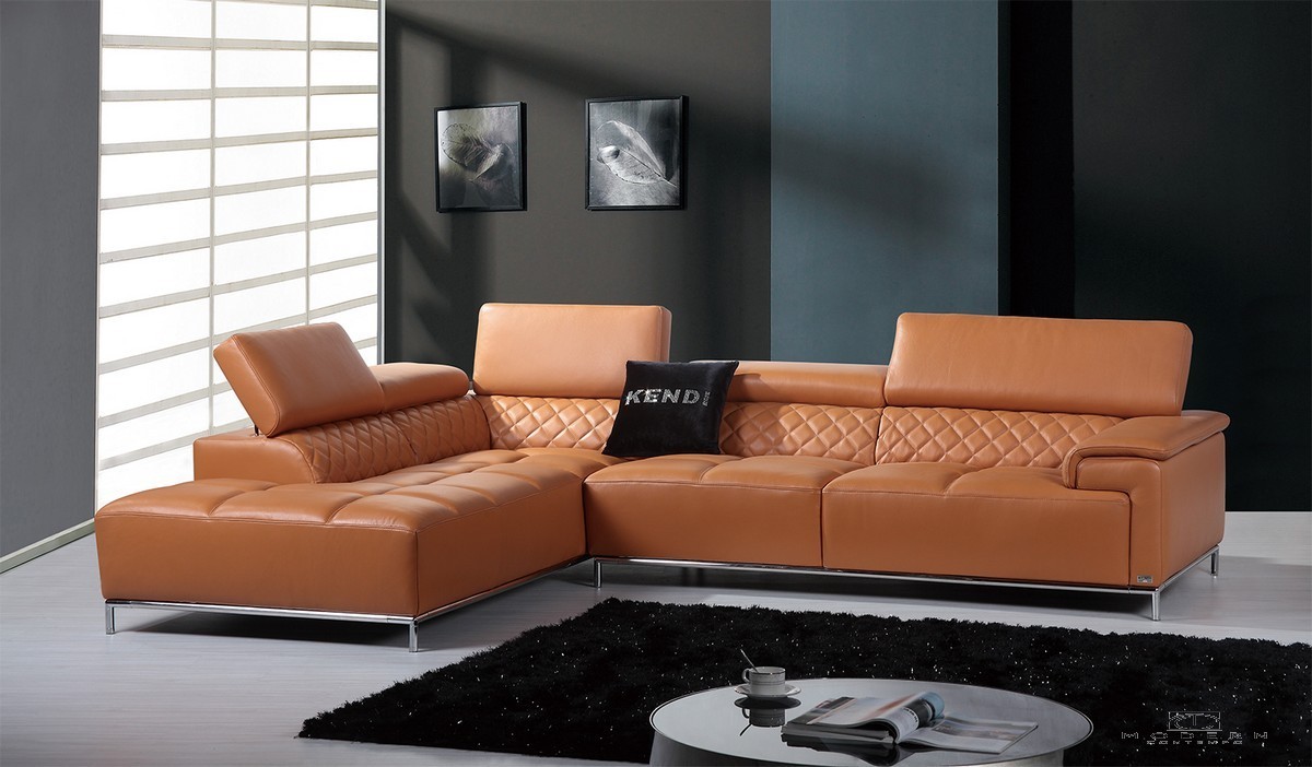 Divani Casa Citadel Modern Orange italian Leather Sectional Sofa 
