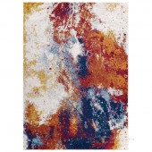 Astrid Contemporary Modern Abstract Area Rug in Red, Orange, Yellow, Blue, Ivory