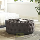 Brown Amour Tufted fabric Round Ottoman