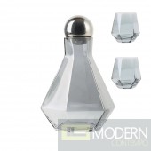 3 Piece Smoke Grey Tinted Glass Hexagonal Carafe Decanter and Drinking Glasses Set
