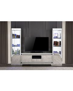 3Pc Primrose Mirrored TV Stand with Faux Crystals