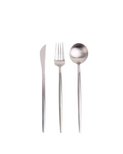Lotte Luxury Matte Silver Cutlery Set 18/10 Spoon Fork Knife - 18 Piece