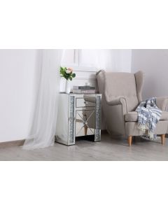 Octavia 21.5" silver crystal mirrored one drawer cabinet