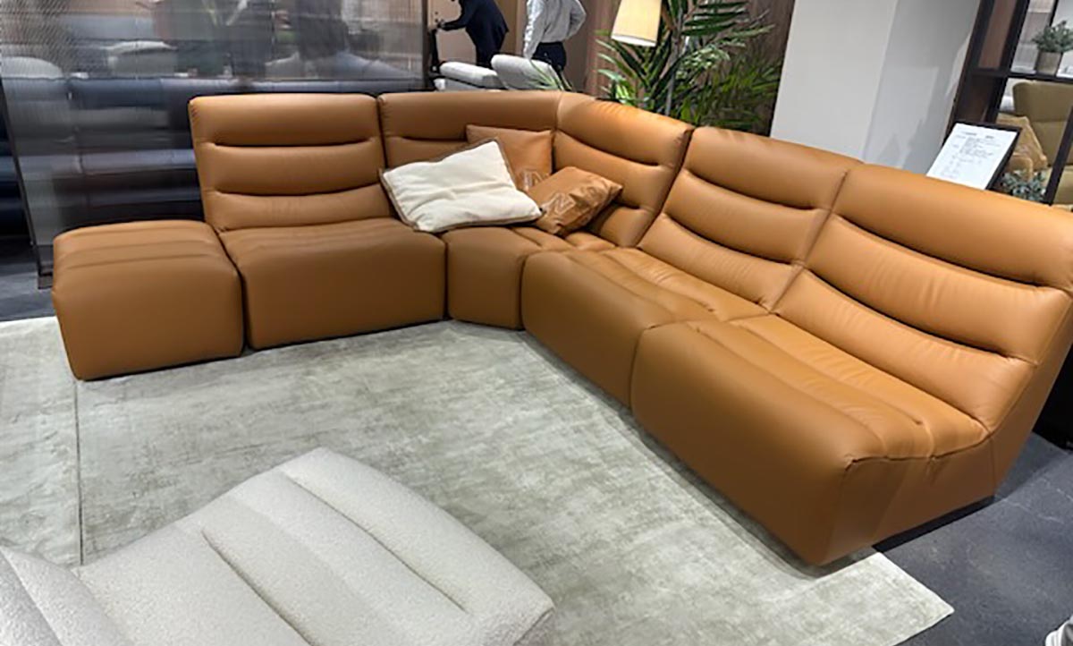 brown leather section sofa